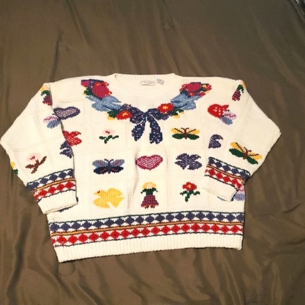 Lord & Taylor Vintage Multi-colored Knit Sweater Size Medium Oversized